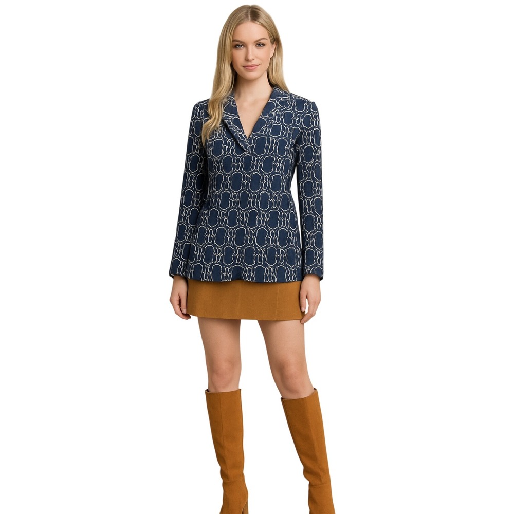 Pinky and Diane Navy Longline Blazer XS Chain Equestrian Preppy Old Money Twee